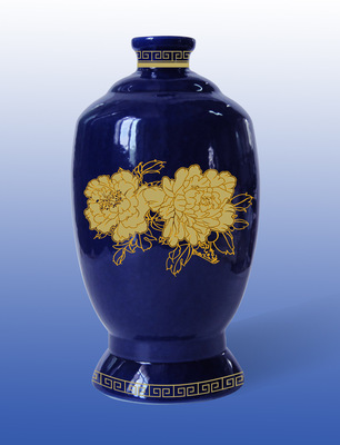 供應(yīng)陶瓷酒瓶 500ML藍(lán)釉牡丹花酒瓶——德化縣同興瓷廠專業(yè)酒類包裝